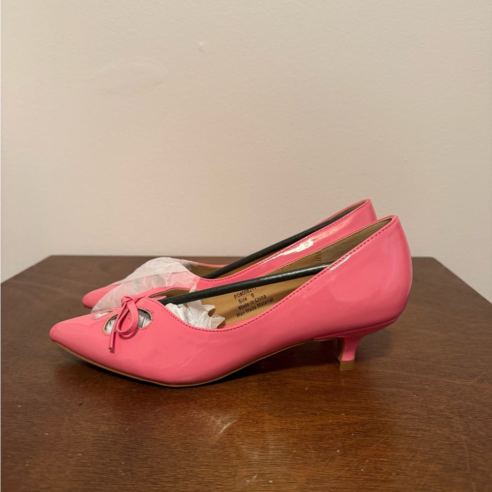 Journee Collection Pink Heels with Bow and Cutout